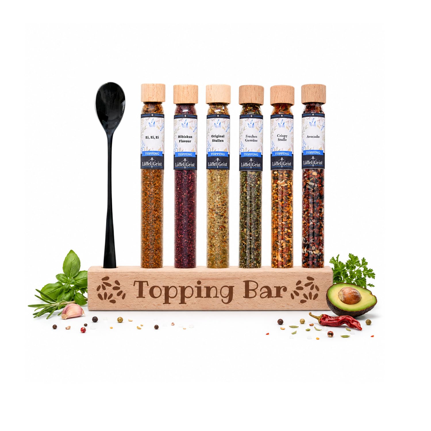 l-ffelgeist-topping-bar-gew-rzset-6er-holzdisplay-toppings image 1